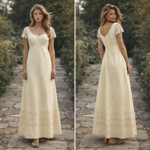 House of Bianchi Dresses & Skirts - Vtg 70s House of Bianchi Empire Waist Maxi Dress XS Prairie Romantic Edwardian